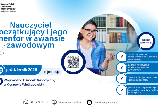 Zaproszenie na szkolenie - Nauczyciel początkujący i jego mentor w awansie zawodowym