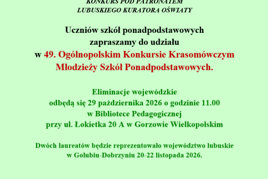 49. Ogólnopolski Konkurs Krasomówczy Młodzieży Szkół Ponadpodstawowych